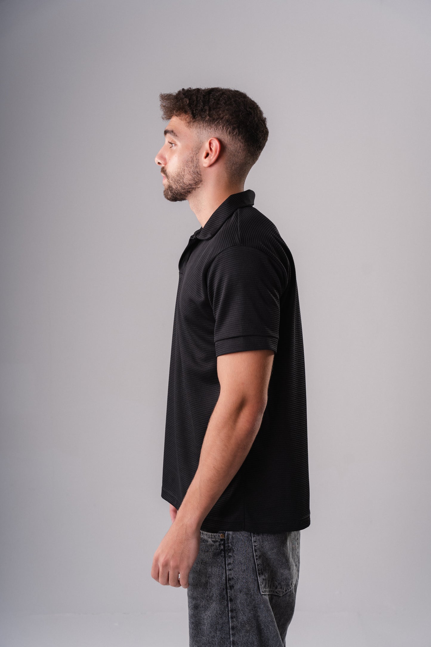 Textured Polo Shirt in Black