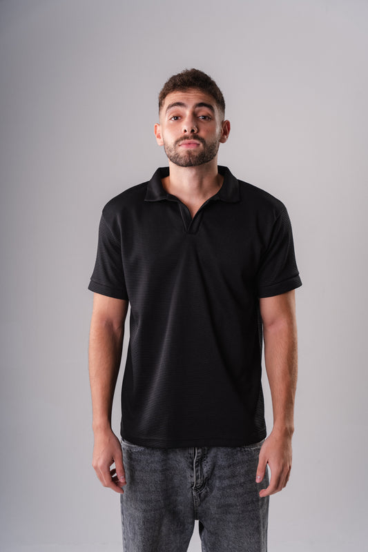 Textured Polo Shirt in Black