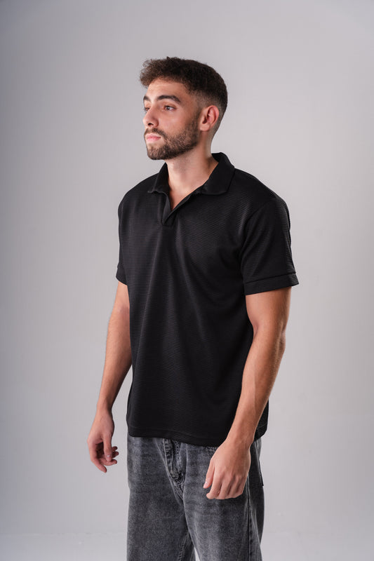 Textured Polo Shirt in Black