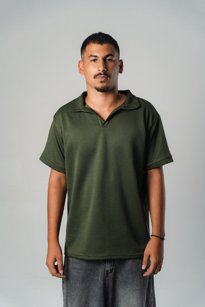 Textured Polo Shirt in Olive