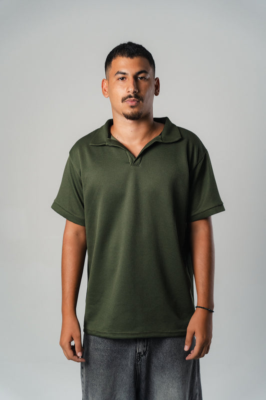 Textured Polo Shirt in Olive